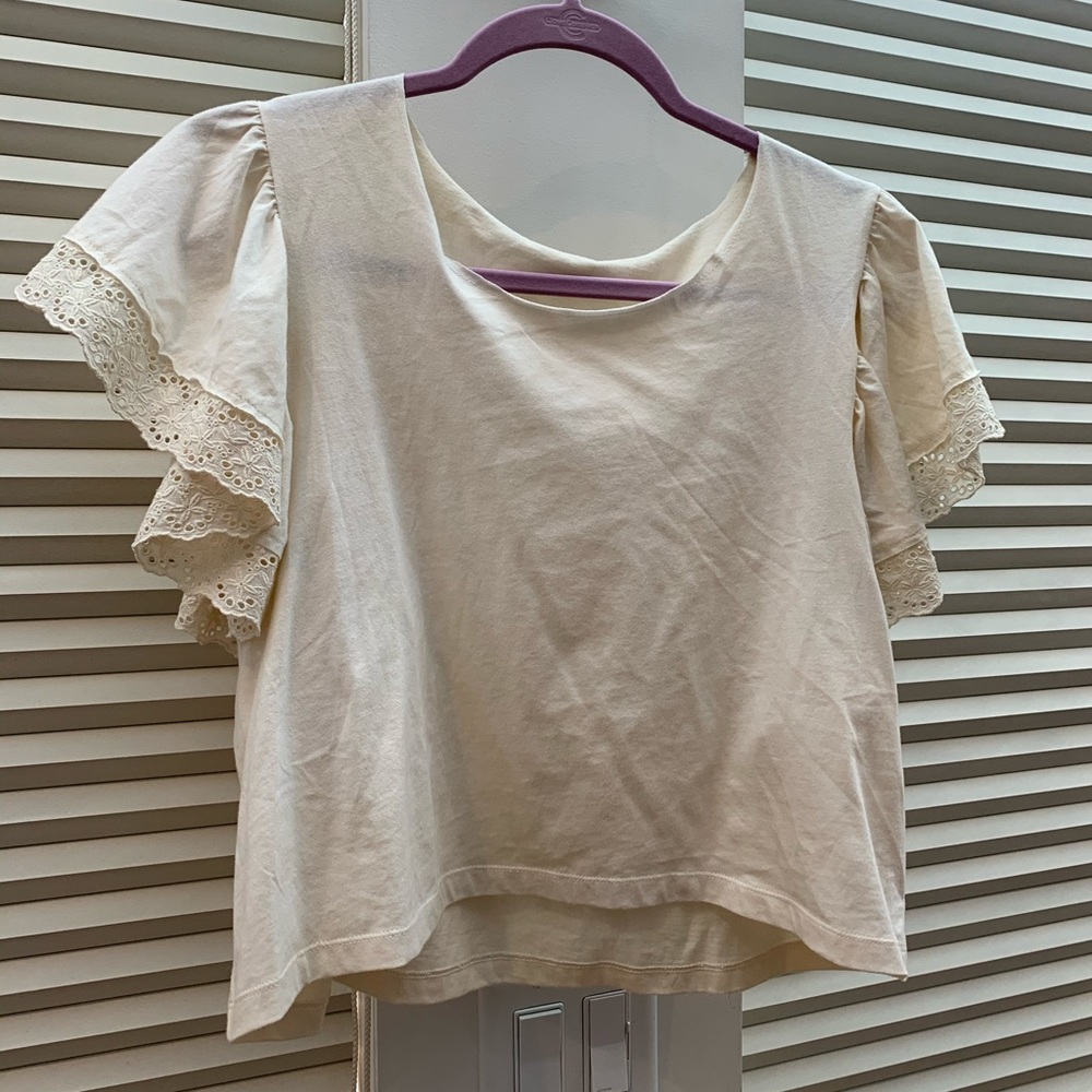 LoveShackFancy Cropped Flutter Sleeve Top